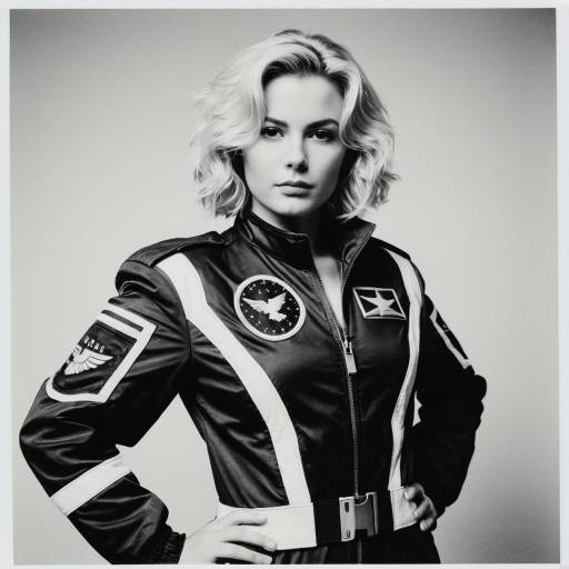 Monochrome Portrait of Woman in Classic 90s Flight Suit