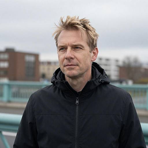 Middle-Aged Man Against Urban Backdrop