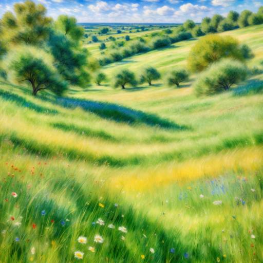 Vibrant Meadow Landscape Illustration