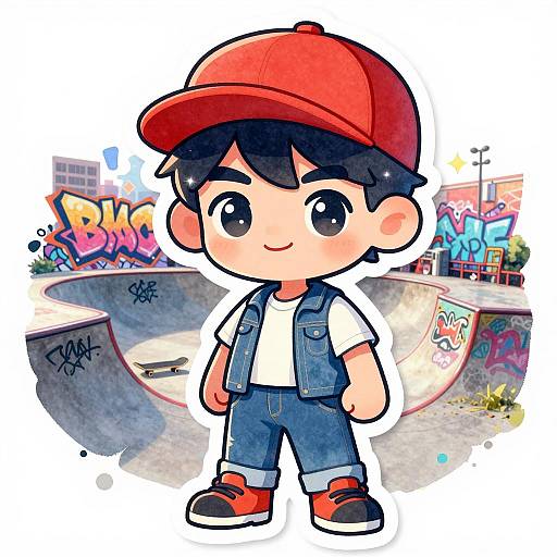 Cute East Asian Boy Skatepark Sticker