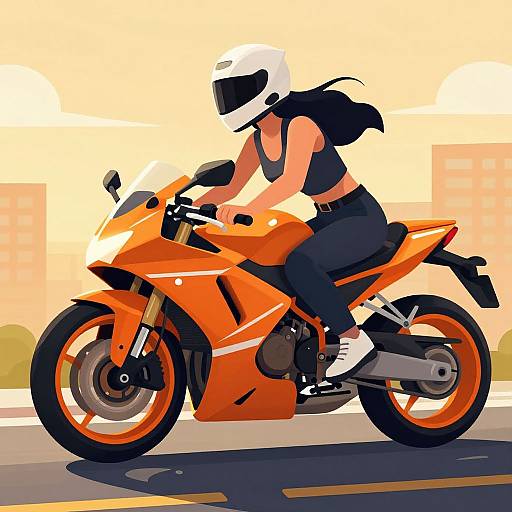Vibrant Woman on Orange Motorcycle