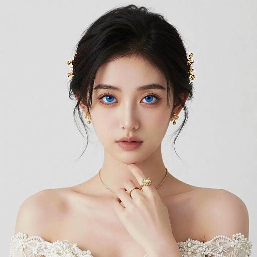 Blue-Eyed Photorealistic Bridal Close-Up Portrait