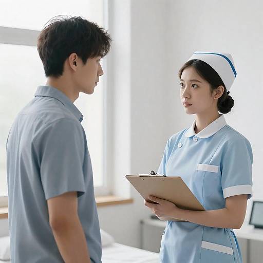 Serious Conversation Between Nurse and Patient