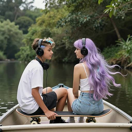 Skateboarder and Lavender-Haired River Drift
