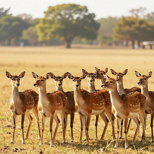 Nine Deer in Sunlit Golden Field