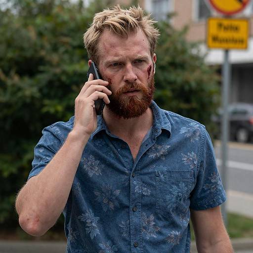 Bearded Blonde Man With Bloody Face