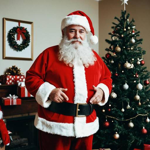 Plus Size Santa Claus Standing by Christmas Tree