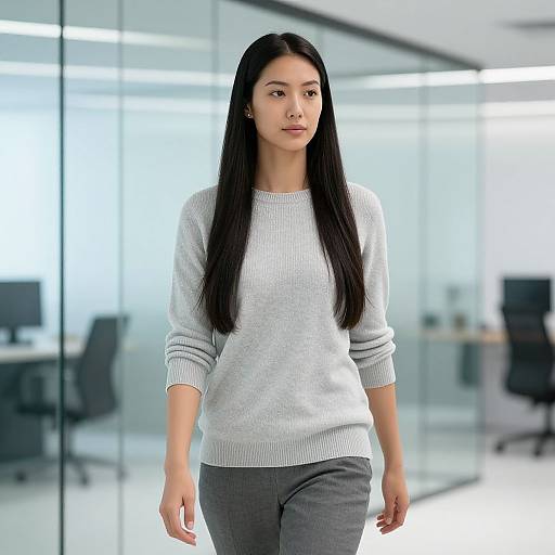 Confident Woman in Futuristic Workspace
