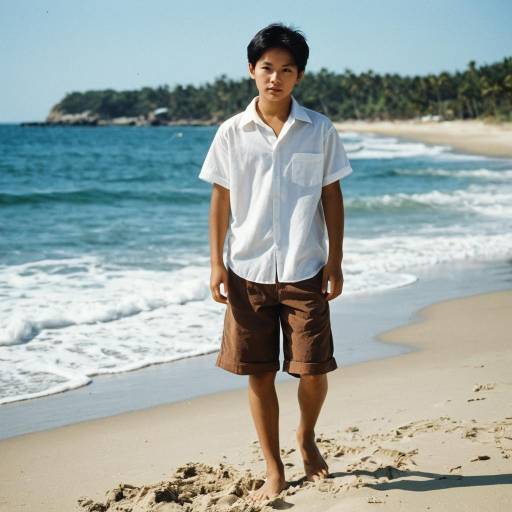 Boy Standing on Beach Shoreline