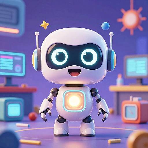 Cheerful AI Robot Mascot Cartoon