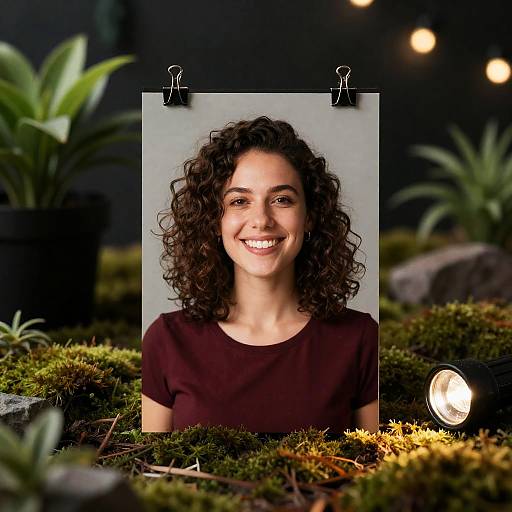 Portrait Photo Pinned to Mossy Garden Surface
