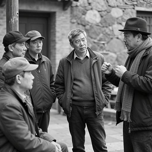 Men Outdoors in Black-and-White Photo