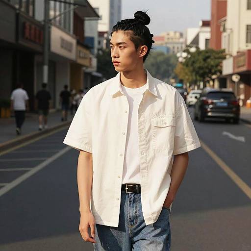 Young Man with Braided Bun Hairstyle