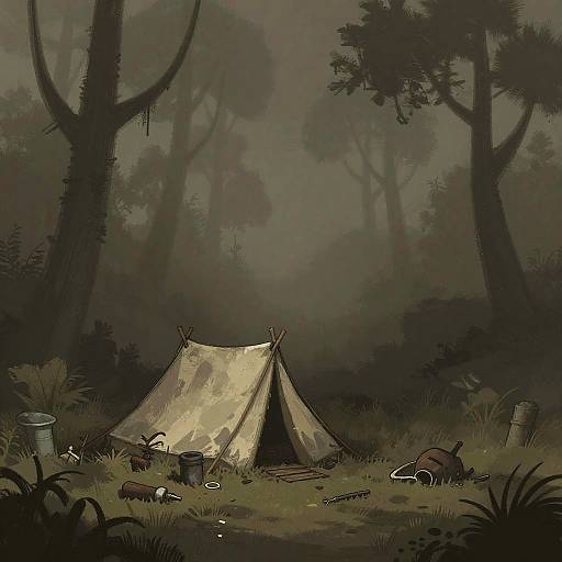 Eerie Abandoned Camp in Don't Starve Style