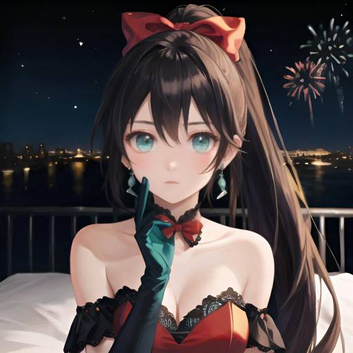 Anime Girl with Blue Eyes and Orange Bow