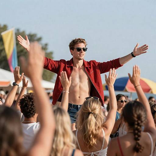 Festive Outdoor Gathering with Smiling Man