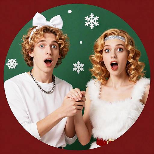 Surprised Duo in Holiday Costumes