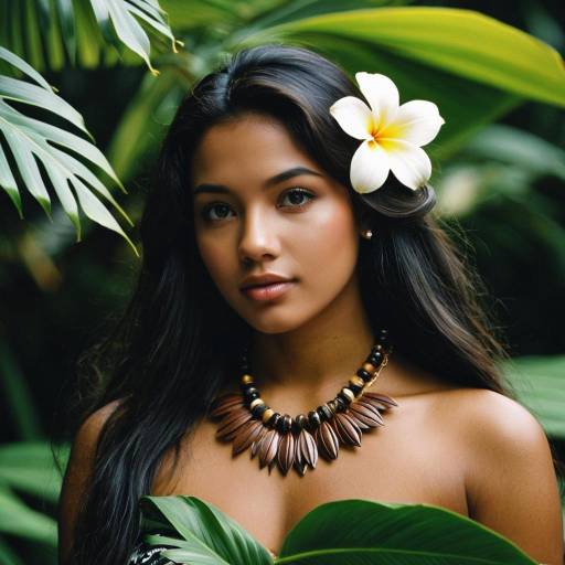 Tropical Portrait of Woman with Flower in Hair