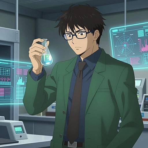 Conflicted Scientist in Futuristic Laboratory