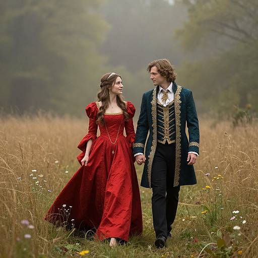 Regal Couple in Misty Forest