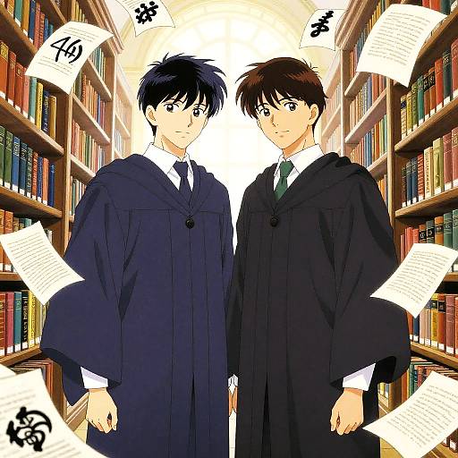 Twin Scholars in Ancient Library