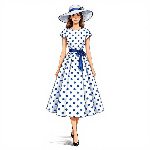 Charming Blue Polka-Dot Fashion Illustration