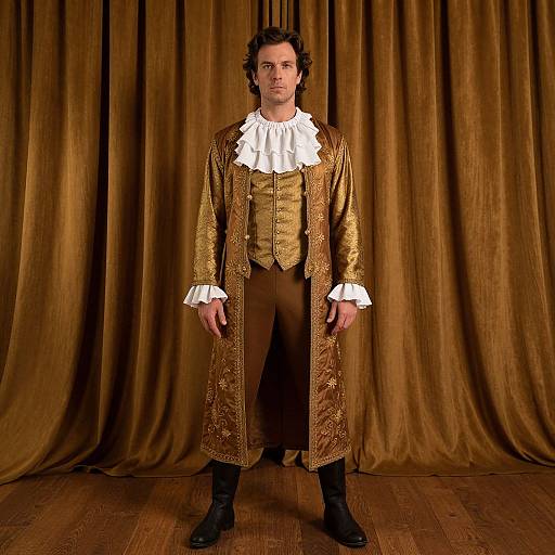 Man in Xerxes Costume by Curtain