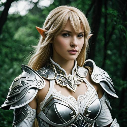Blonde Elf Girl in Silver Armor Cosplay