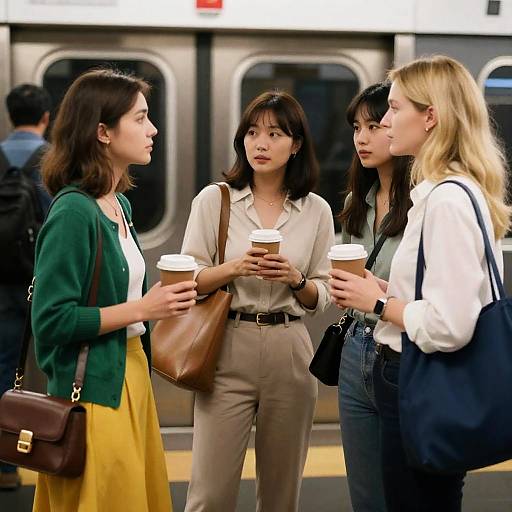 Urban Subway Scene with Four Women