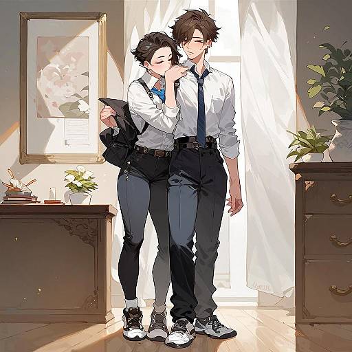 Affectionate Young Femboy Couple Indoors