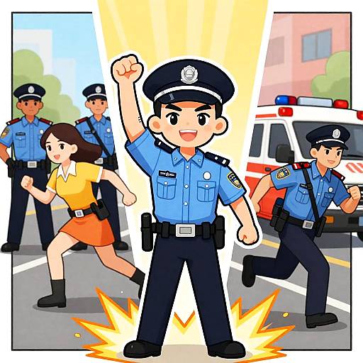 Dynamic Comic Scene of Police Action