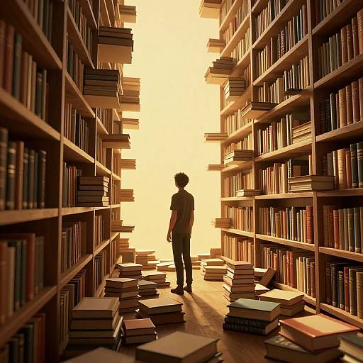 3D Library with Mystical Shifting Books