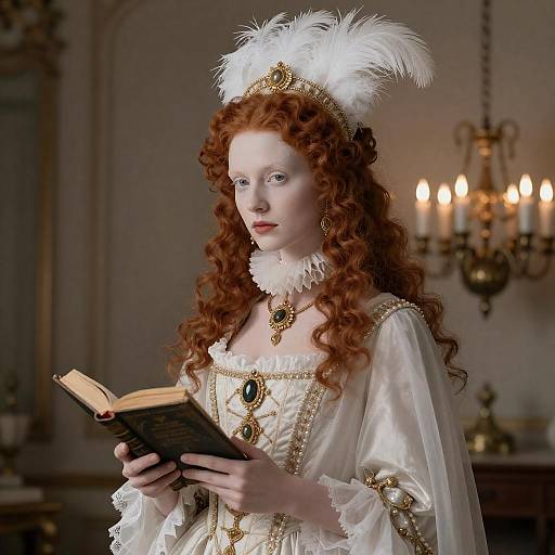 Candlelit 18th-Century Redhead Reading Portrait