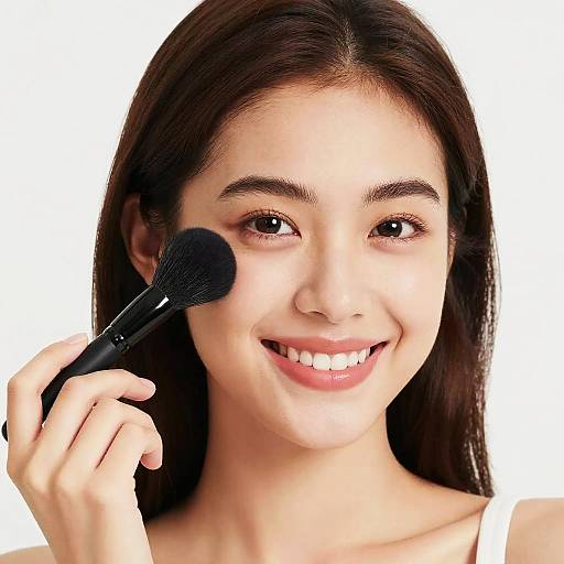 Smiling Woman Applying Blush