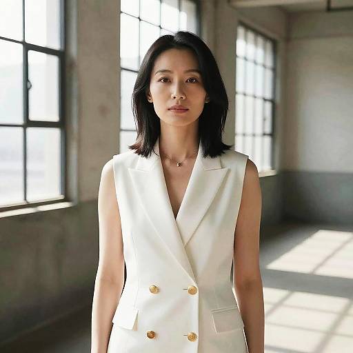 Asian Woman in White Sleeveless Blazer