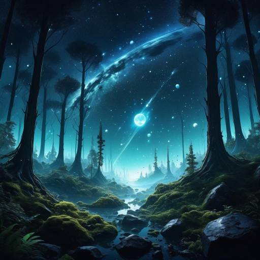 Mystical Forest with Twinkling Comets Mystical Forest with Twinkling Comets