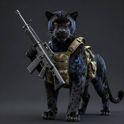 Glossy Jet-Black Panther Armed Operative