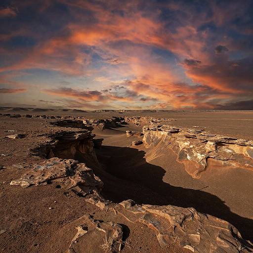 Mars Rocky Canyons at Sunset
