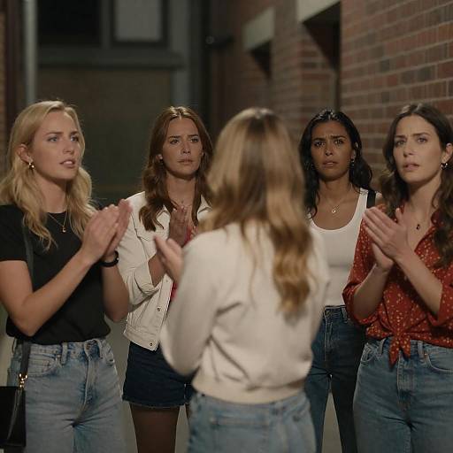 Group of Women Clapping in Alleyway at Night