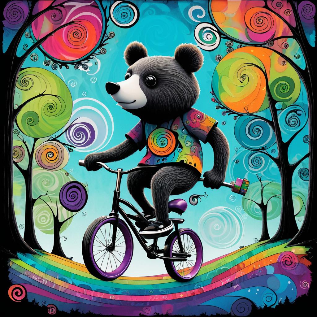 Whimsical Bear on Unicycle Artwork