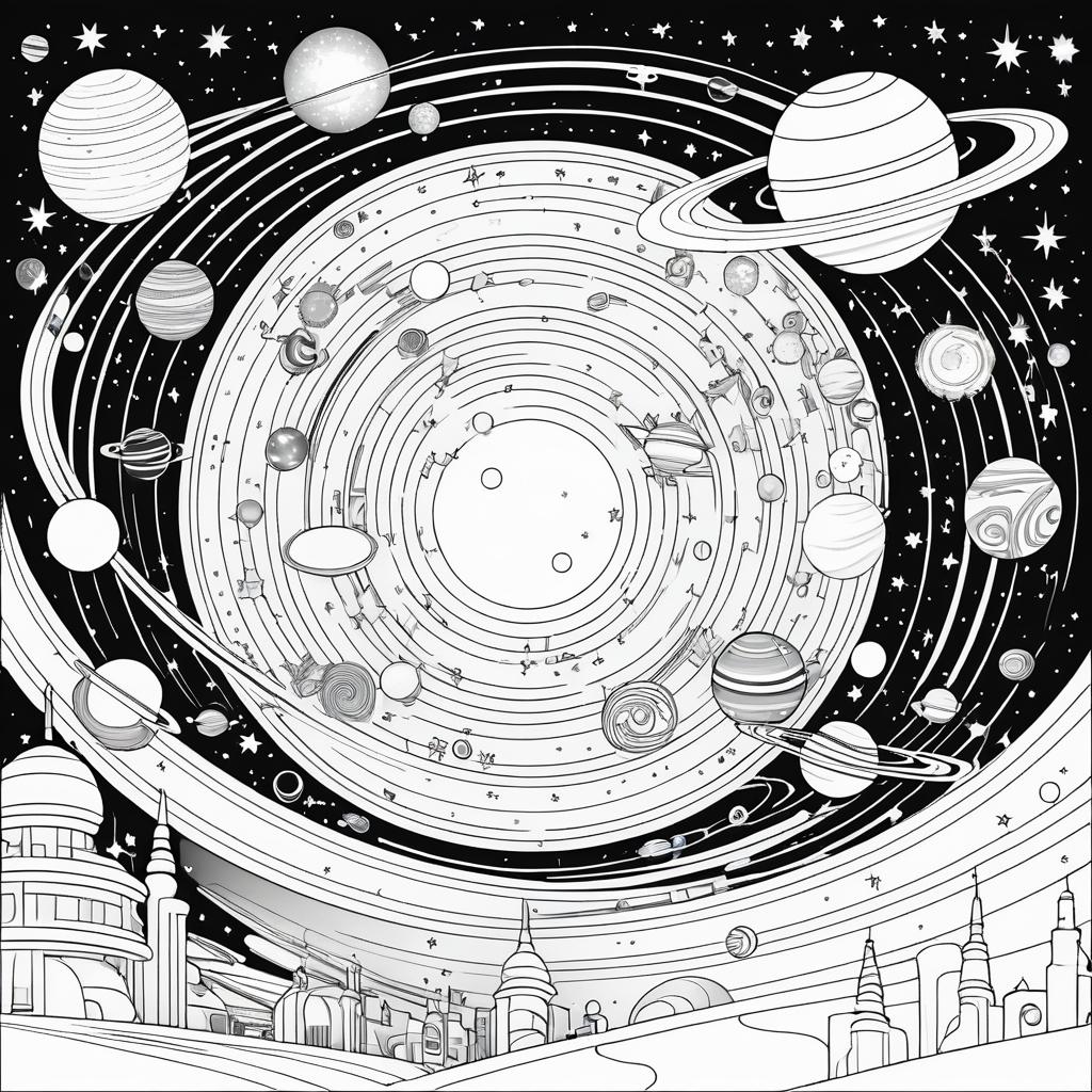 Cosmic Line Art Coloring Page