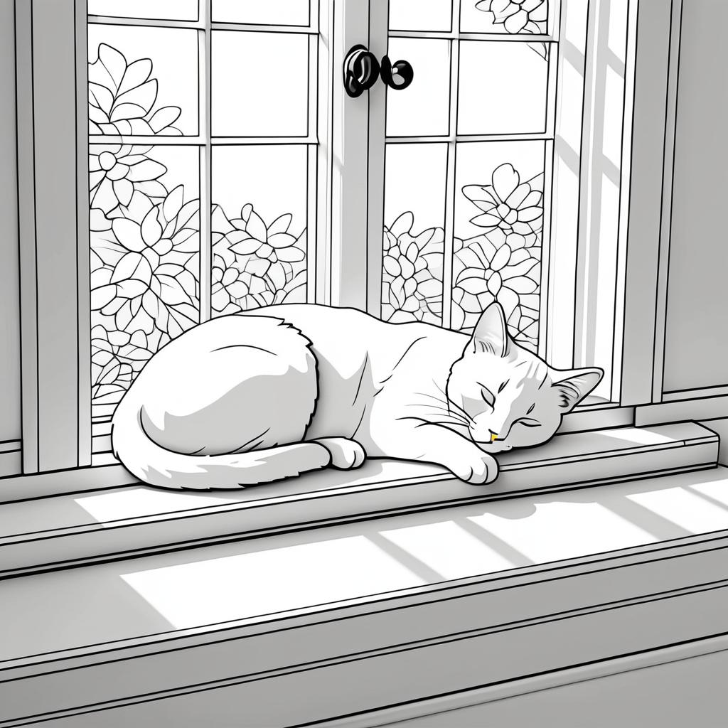 Peaceful Cat Napping on Windowsill