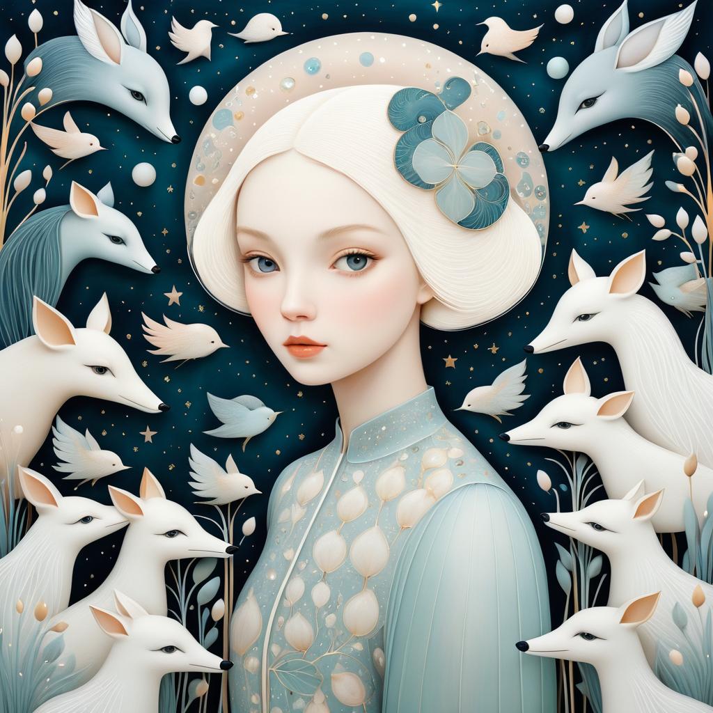 Dreamy Girl with Whimsical Night Animals