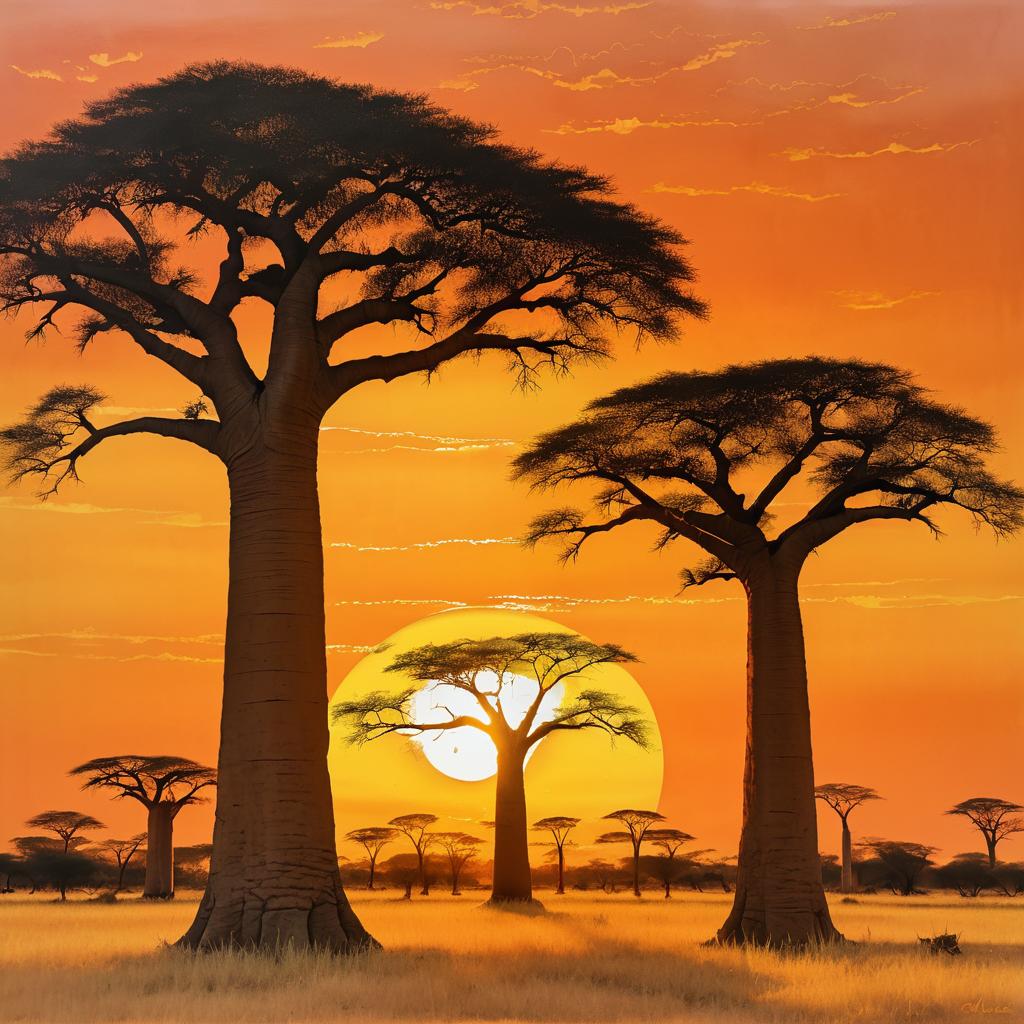 Vibrant Sunset Baobabs in Zimbabwe