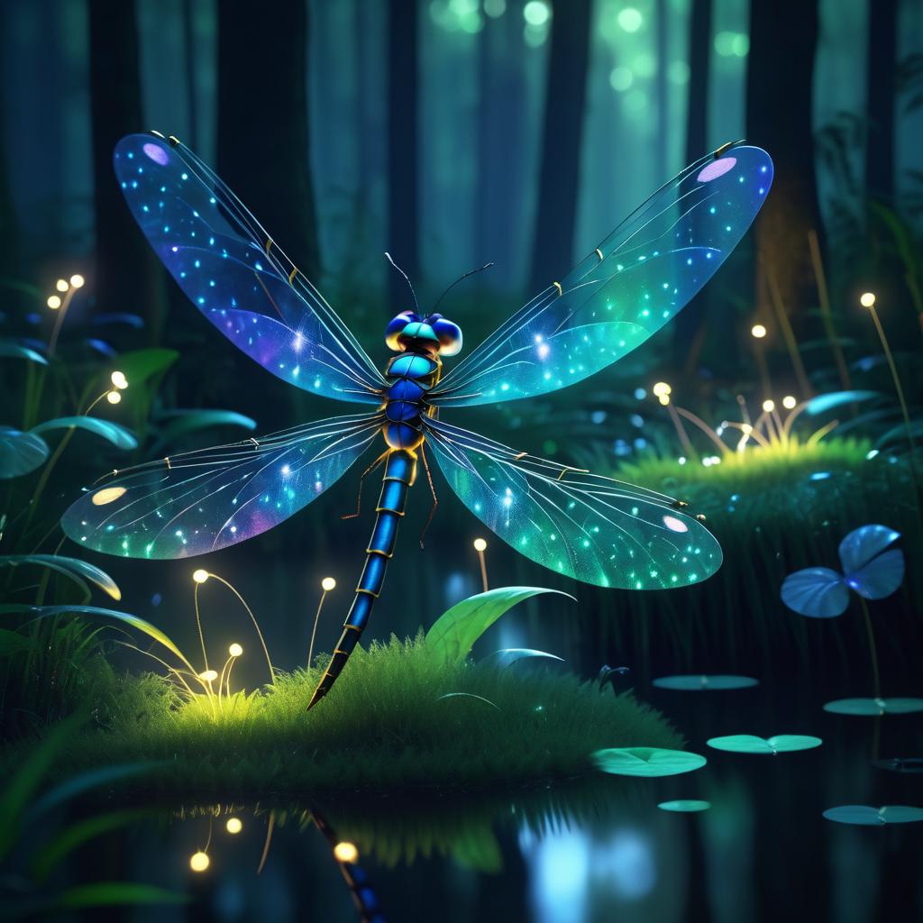 Enchanted Dragonfly in Dusk Forest