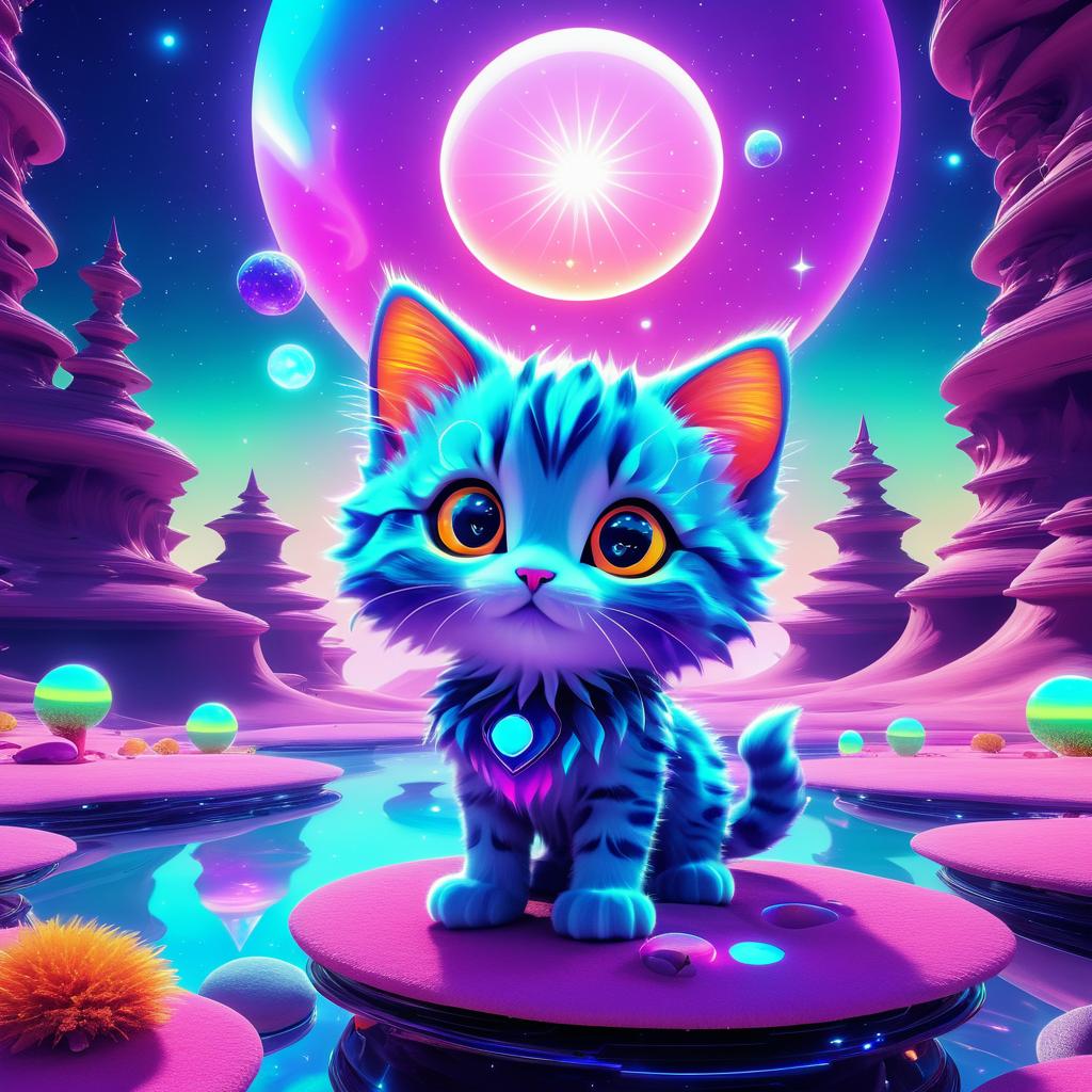 Whimsical Extraterrestrial Kitten in Space