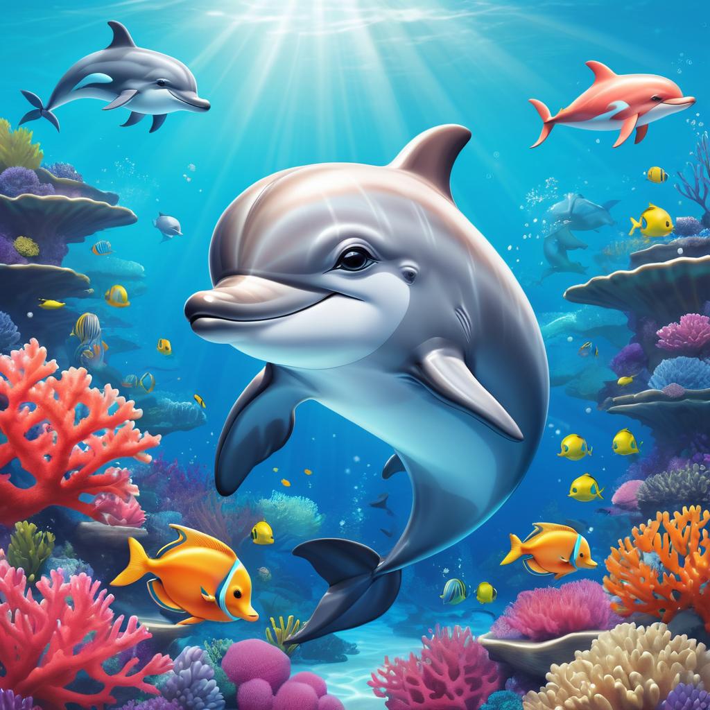 Kawaii Buff Dolphin in a Coral Reef