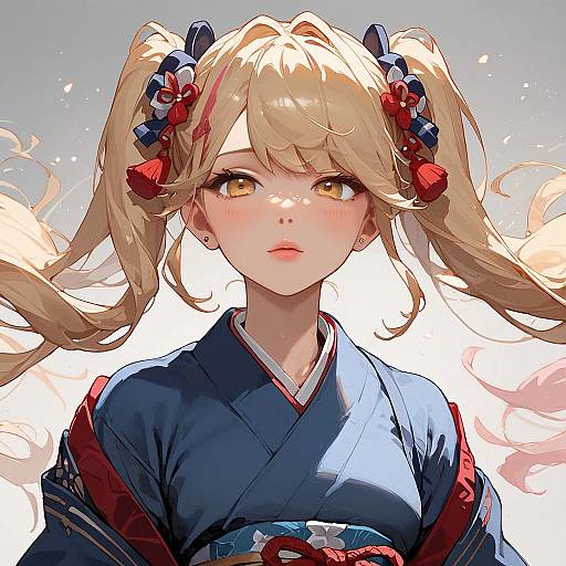 Blonde Anime Girl in Kimono