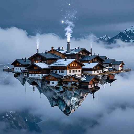 Upside-Down Alpine Village Beneath Glacier