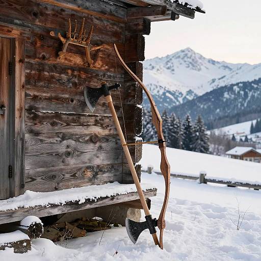 Rustic Archer's Axe in Snowy Mountains